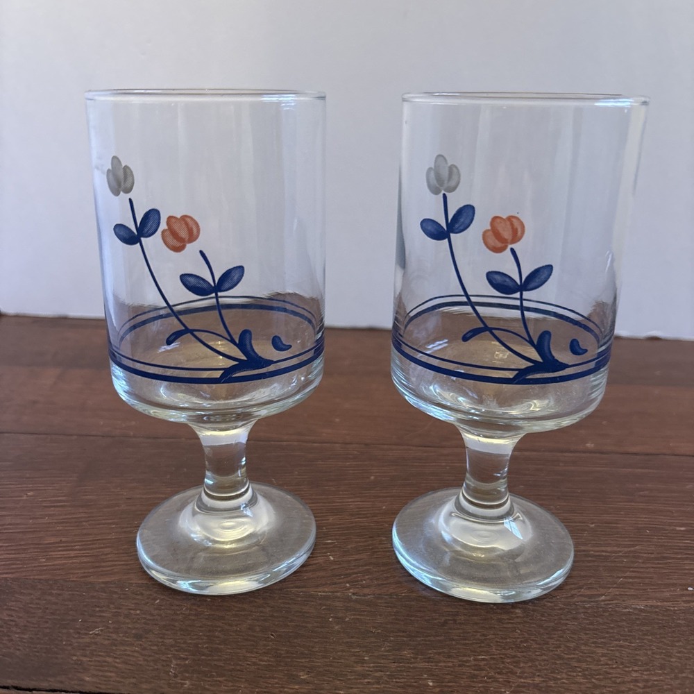 Vintage Set of 2 Pfaltzgraff Windsong 6.25" Wine Water ‎ Glassware Goblet  10oz
